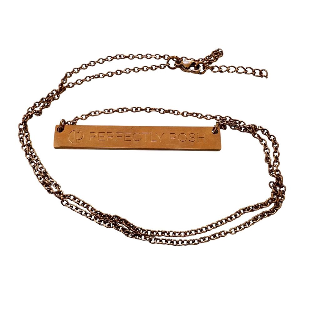 Perfectly Posh Rose Gold Tone Branded Bar Necklace